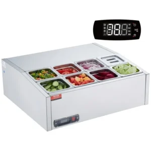 VEVOR Saladette Réfrigérée à Poser 145 W, Vitrine Réfrigérée pour Pizzeria, avec 8 , 1 , 6 Casseroles