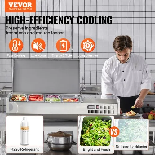 VEVOR Saladette Réfrigérée 140 W, Vitrine Réfrigérée pour Pizzeria, avec 2 , 1, 3 Casseroles – Image 5