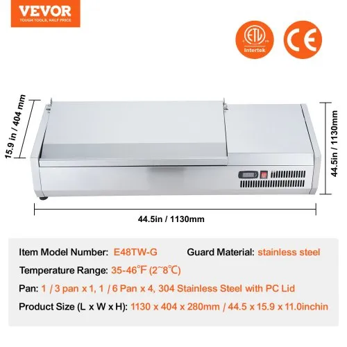 VEVOR Saladette Réfrigérée 140 W, Vitrine Réfrigérée pour Pizzeria, avec 2 , 1, 3 Casseroles – Image 2
