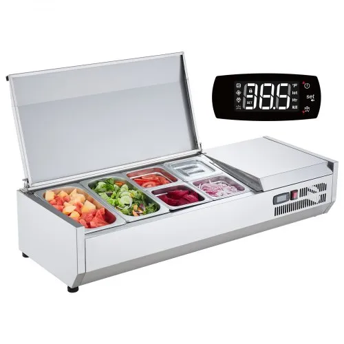 VEVOR Saladette Réfrigérée 140 W, Vitrine Réfrigérée pour Pizzeria, avec 2 , 1, 3 Casseroles