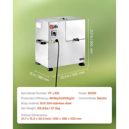 VEVOR Extracteur de Jus de Canne à Sucre Électrique 800 W Presse-Canne à Sucre 300 kg par heure – Image 3