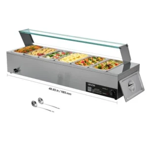 VEVOR Chauffe-Plat Buffet Bain-Marie Électrique 6 Bacs de 4,7 L Écran en Verre