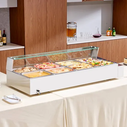 VEVOR Chauffe-Plat Buffet Bain-Marie Électrique 8 Bacs de 7,6 L Écran en Verre – Image 2