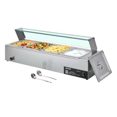 VEVOR Chauffe-Plat Buffet Bain-Marie Électrique de Comptoir 4 Bacs Inox 14,5 L