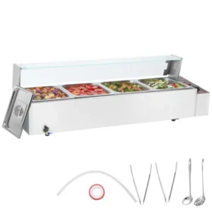 VEVOR Chauffe-Plat Buffet Bain-Marie Électrique de Comptoir avec Bacs 4x7,6 L