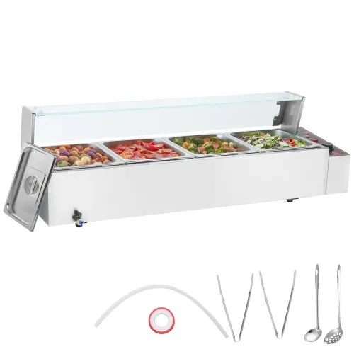 VEVOR Chauffe-Plat Buffet Bain-Marie Électrique de Comptoir avec Bacs 4x7,6 L