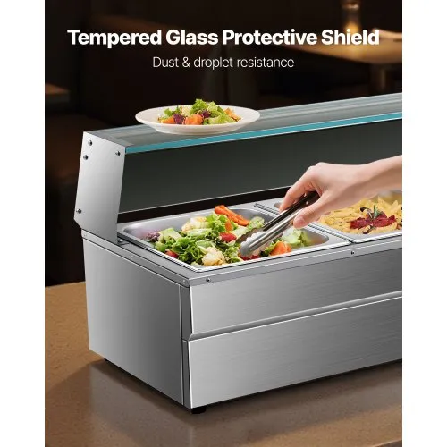 VEVOR Chauffe-Plat Buffet Bain-Marie Électrique 5 Bacs de 7,6 L Écran en Verre – Image 2