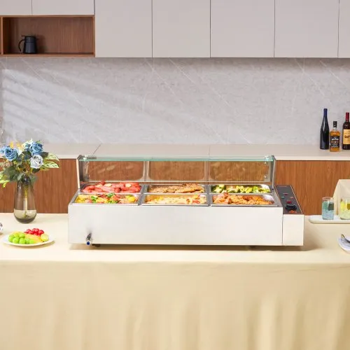 VEVOR Chauffe-Plat Buffet Bain-Marie Électrique 6 Bacs de 7,6 L Écran en Verre – Image 3