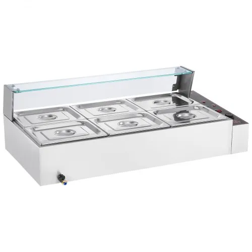 VEVOR Chauffe-Plat Buffet Bain-Marie Électrique 6 Bacs de 7,6 L Écran en Verre – Image 2