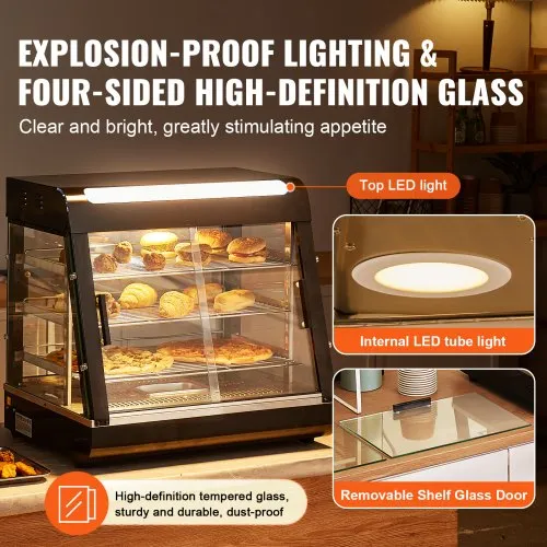 VEVOR VItrine Chauffante Commerciale 3 Niveaux Présentoir à Chaud avec Éclairage – Image 2