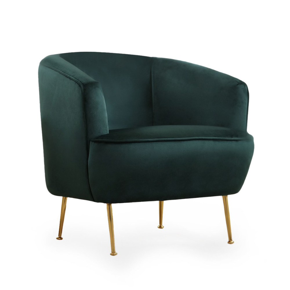 THEA Fauteuil velours vert - pieds dorés