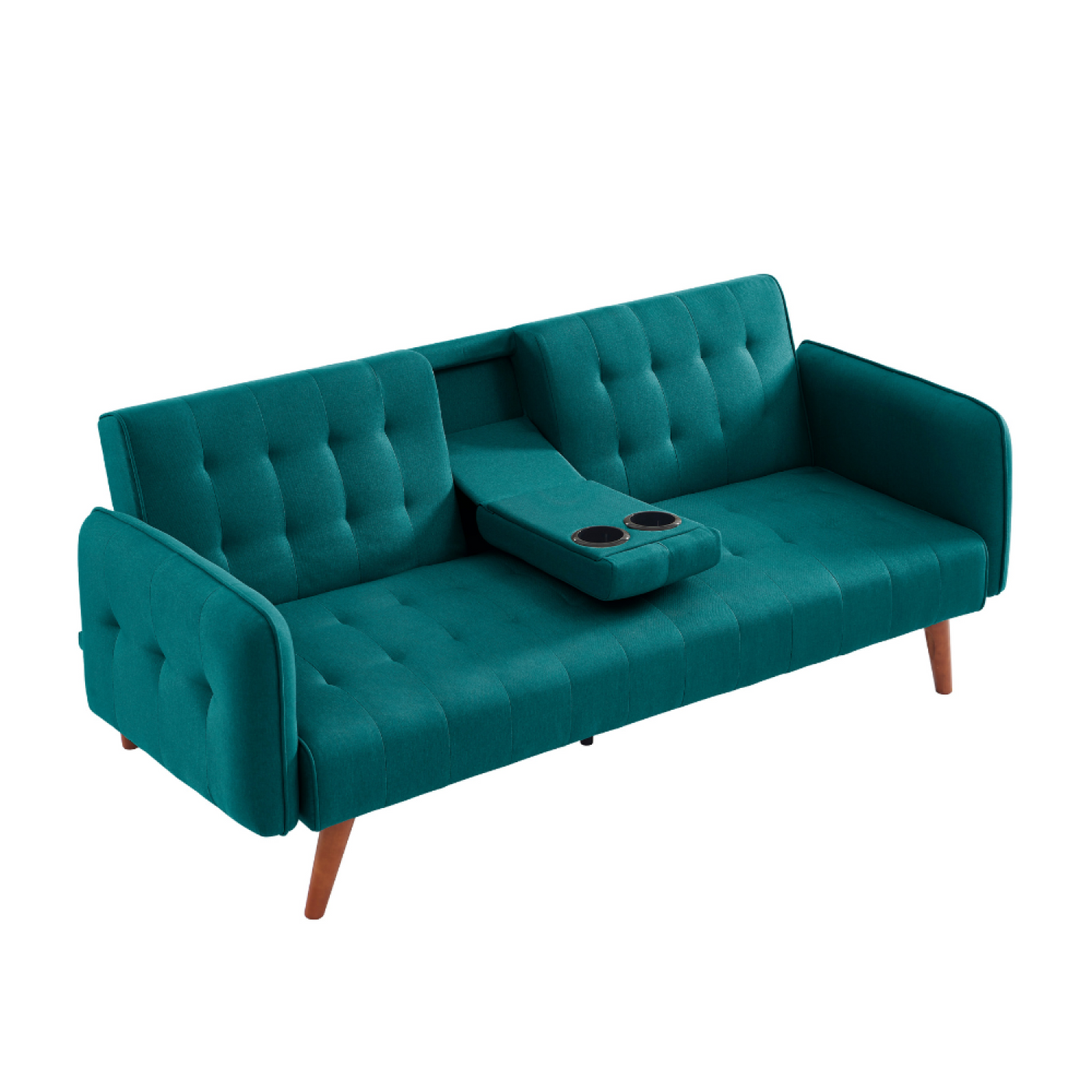 PERTH - Canapé 3 places convertible avec tablette centrale rabattable vert