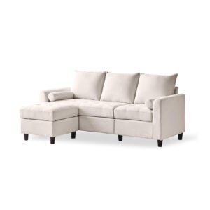 CHARLES - Canapé 3 places en tissu avec pouf beige