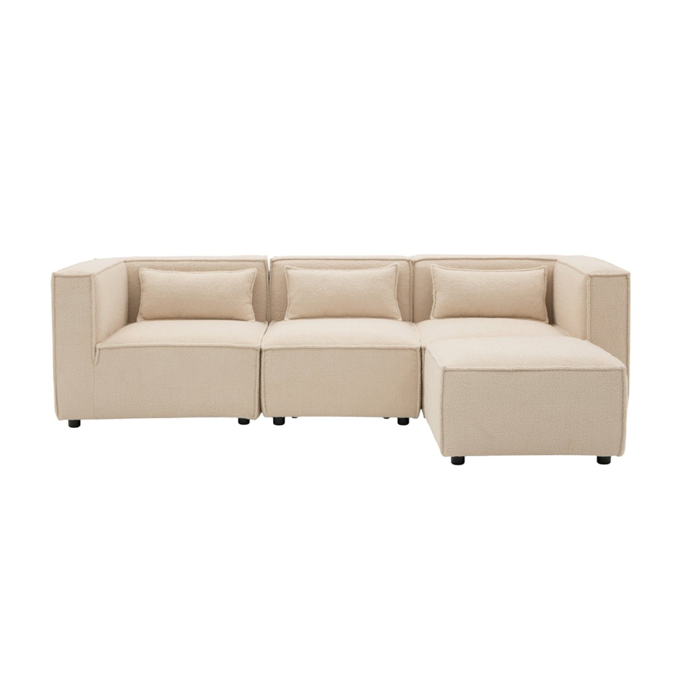 RAMOS Canapé modulable 3 places bouclette beige avec pouf