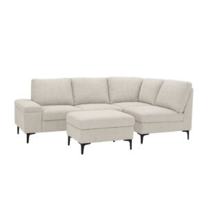 BRADLEY Canapé d'angle 4/5 places en tissu chenille beige avec pouf