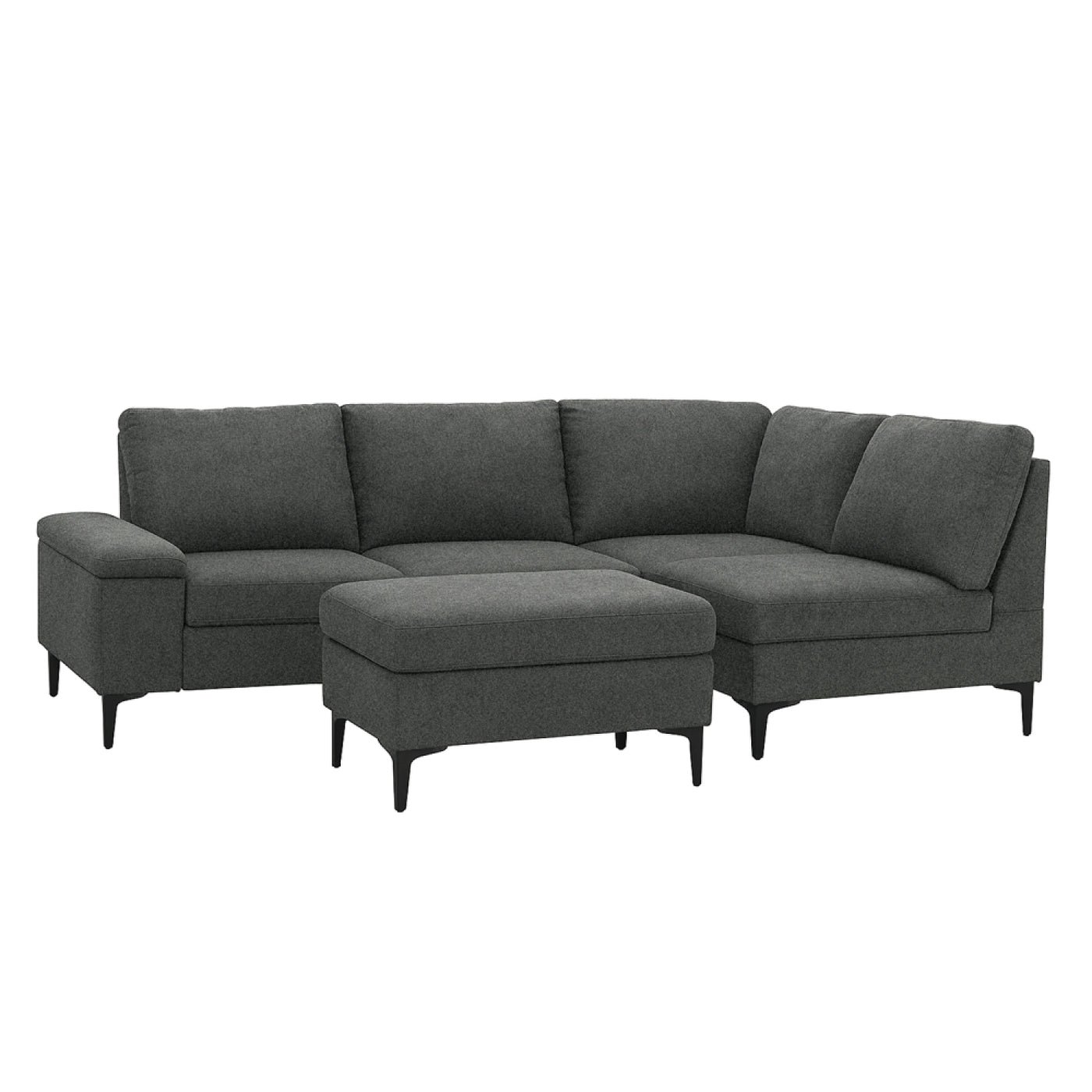 BRADLEY Canapé d'angle 4/5 places en tissu chenille gris anthracite avec pouf