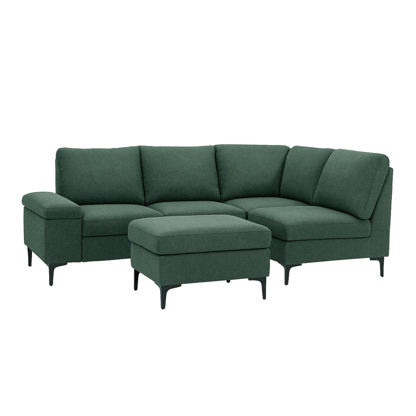 BRADLEY Canapé d'angle 4/5 places en tissu chenille vert avec pouf