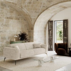 Canapé GLENN velours tramé - crème 220x90x74 cm