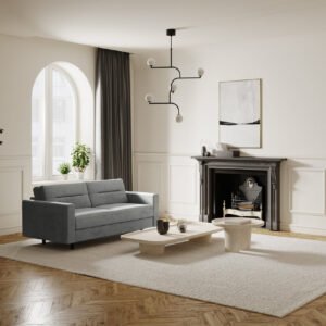 Canapé convertible express LANA - gris béton - tissu velours