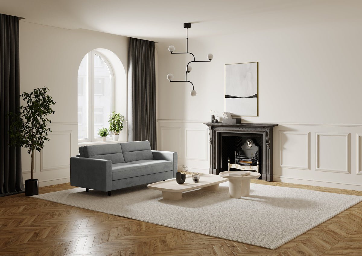 Canapé convertible express LANA - gris béton - tissu velours