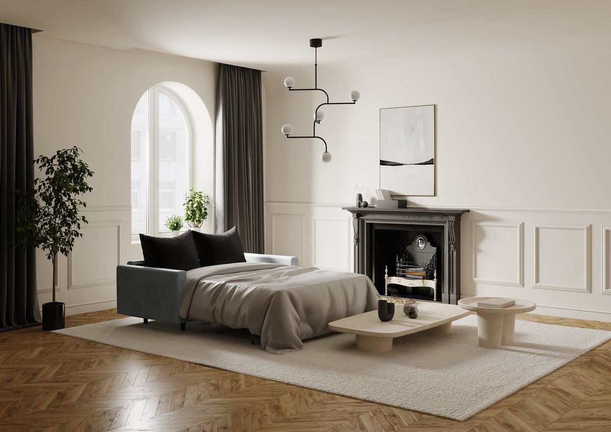 Canapé convertible express LANA - gris béton - tissu velours – Image 5