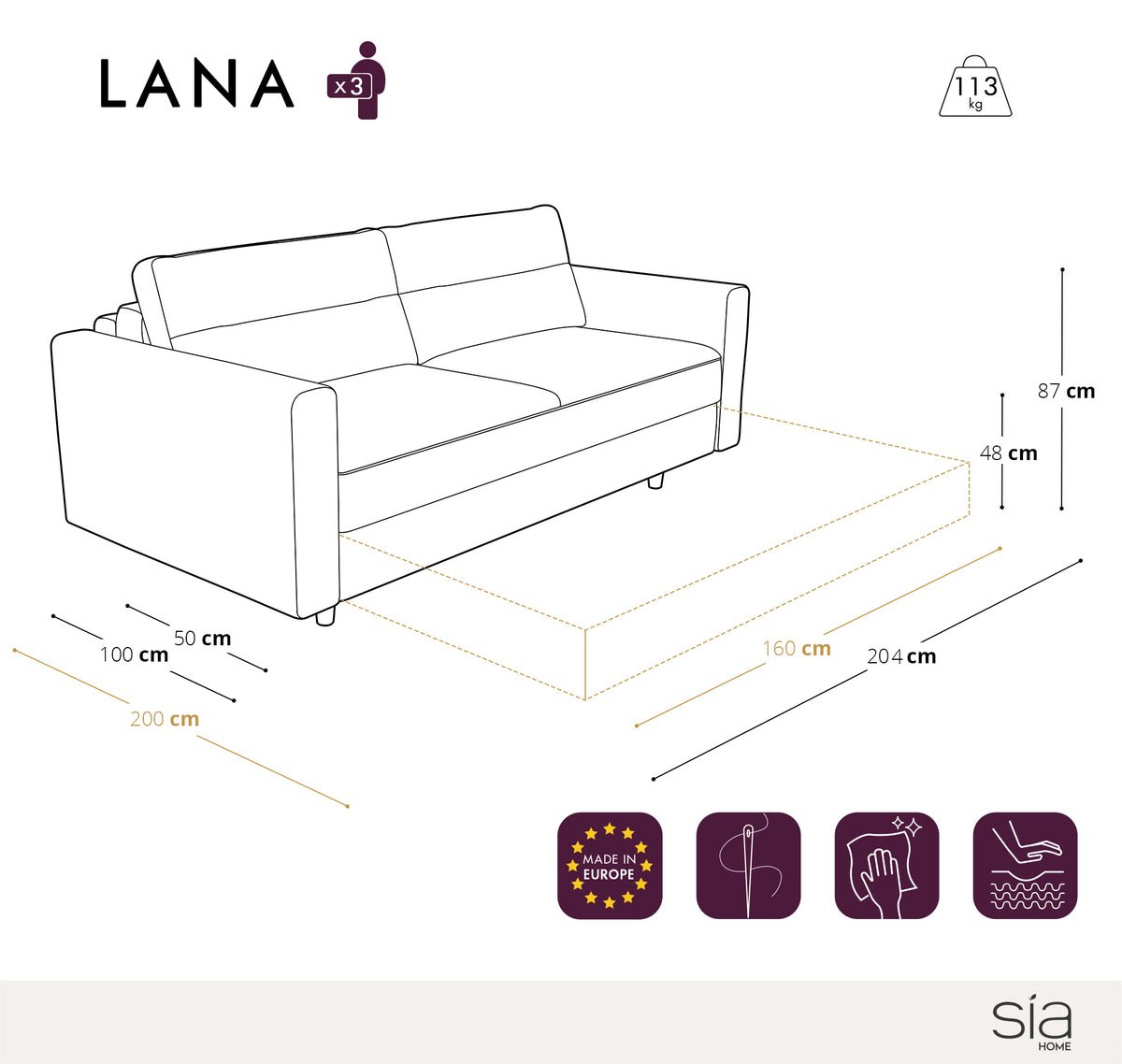 Canapé convertible express LANA - gris béton - tissu velours – Image 3