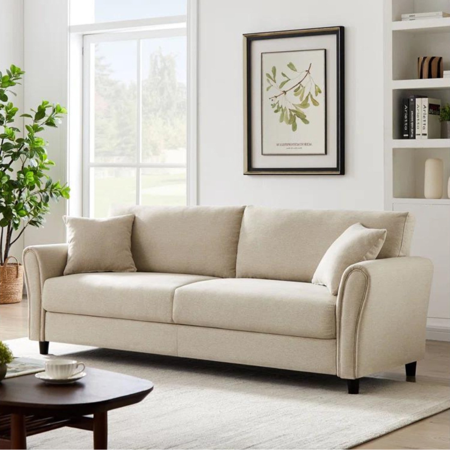 MALERNE - Canapé droit en tissu 4 places beige