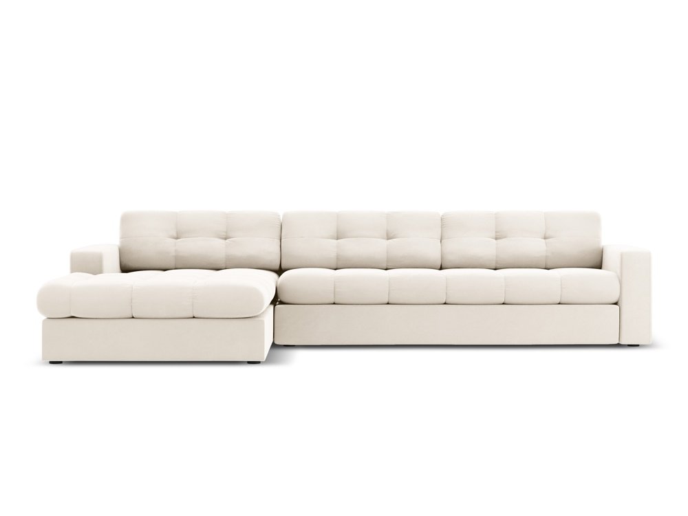 Sofa d'angle droit en velours - Yohan -4 places - beige clair