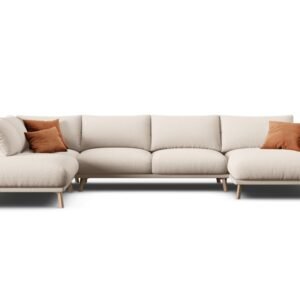 Canapé d'angle panoramique en velours Margot - 6 places Beige - 365x235×75