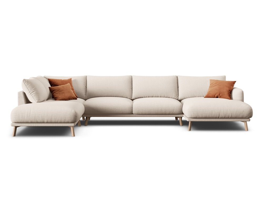 Canapé d'angle panoramique en velours Margot - 6 places Beige - 365x235×75