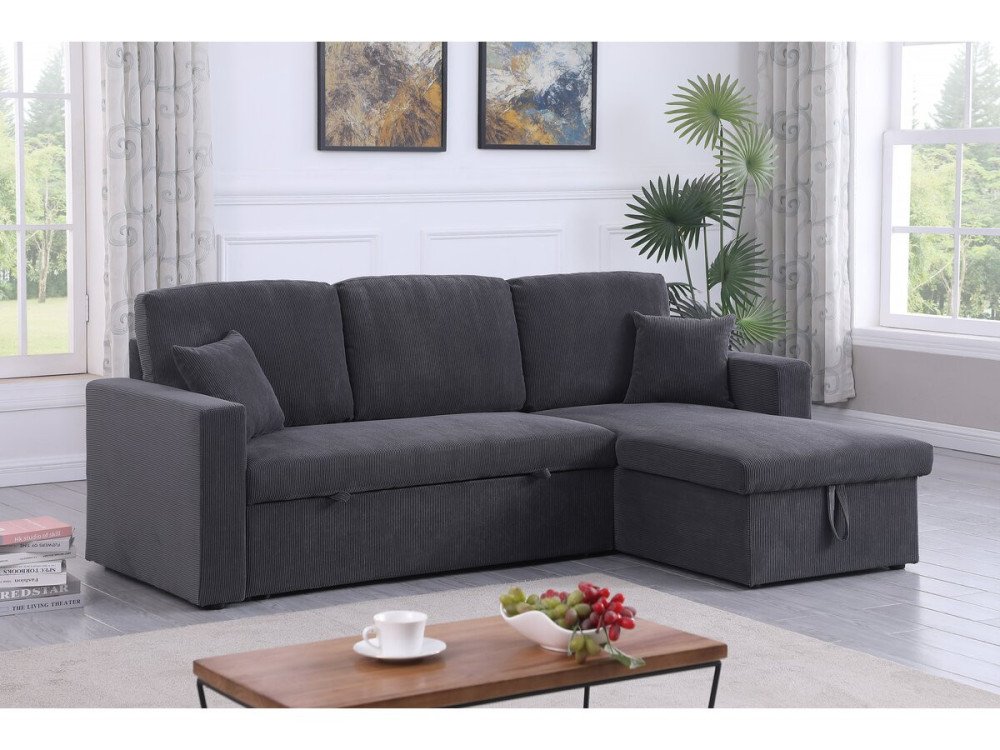 Canapé d'angle convertible en velours côtelé "Alain" - 3 places - Gris