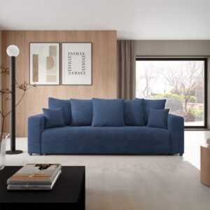 GLORIA - Canapé droit convertible 3 places en tissu bleu