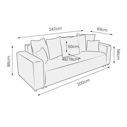 GLORIA - Canapé droit convertible 3 places en tissu bleu – Image 3