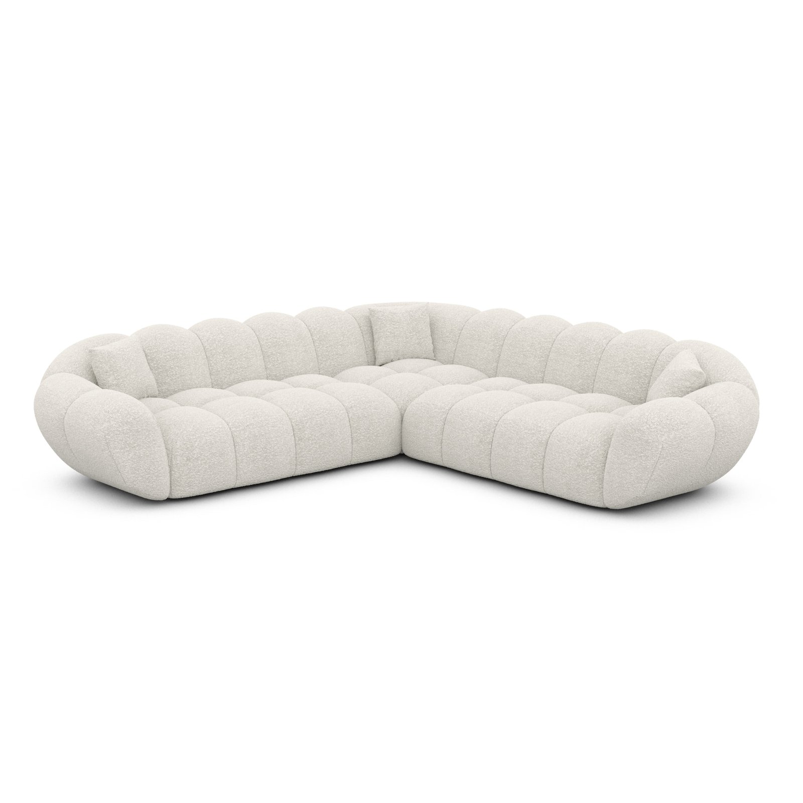 Canapé d'angle places Sognio bouclé blanc -258x258x70 cm Modèle: 6 Places – Image 3