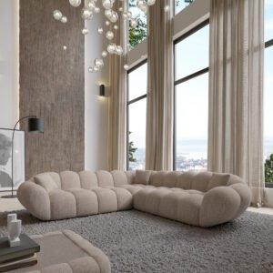 Canapé d'angle places Sognio - tissu structuré - gris clair -258x258x70 cm 6 Places