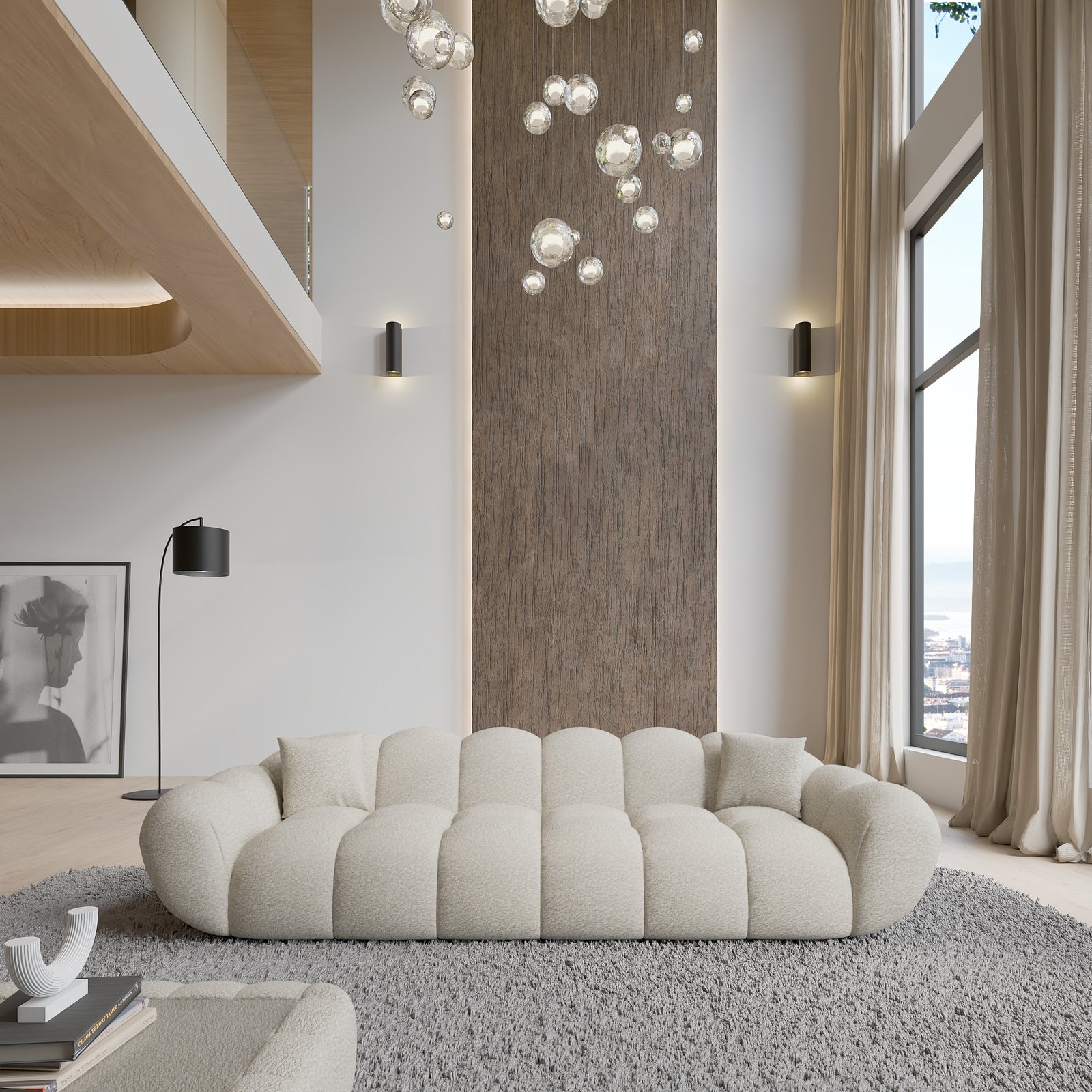 Canapé 2/3/4 places Sognio - bouclé- blanc plusieurs dimensions disponibles – Image 3