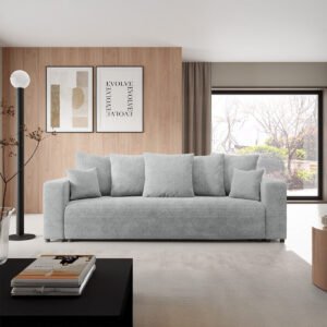 GLORIA - Canapé droit convertible 3 places en tissu gris foncé