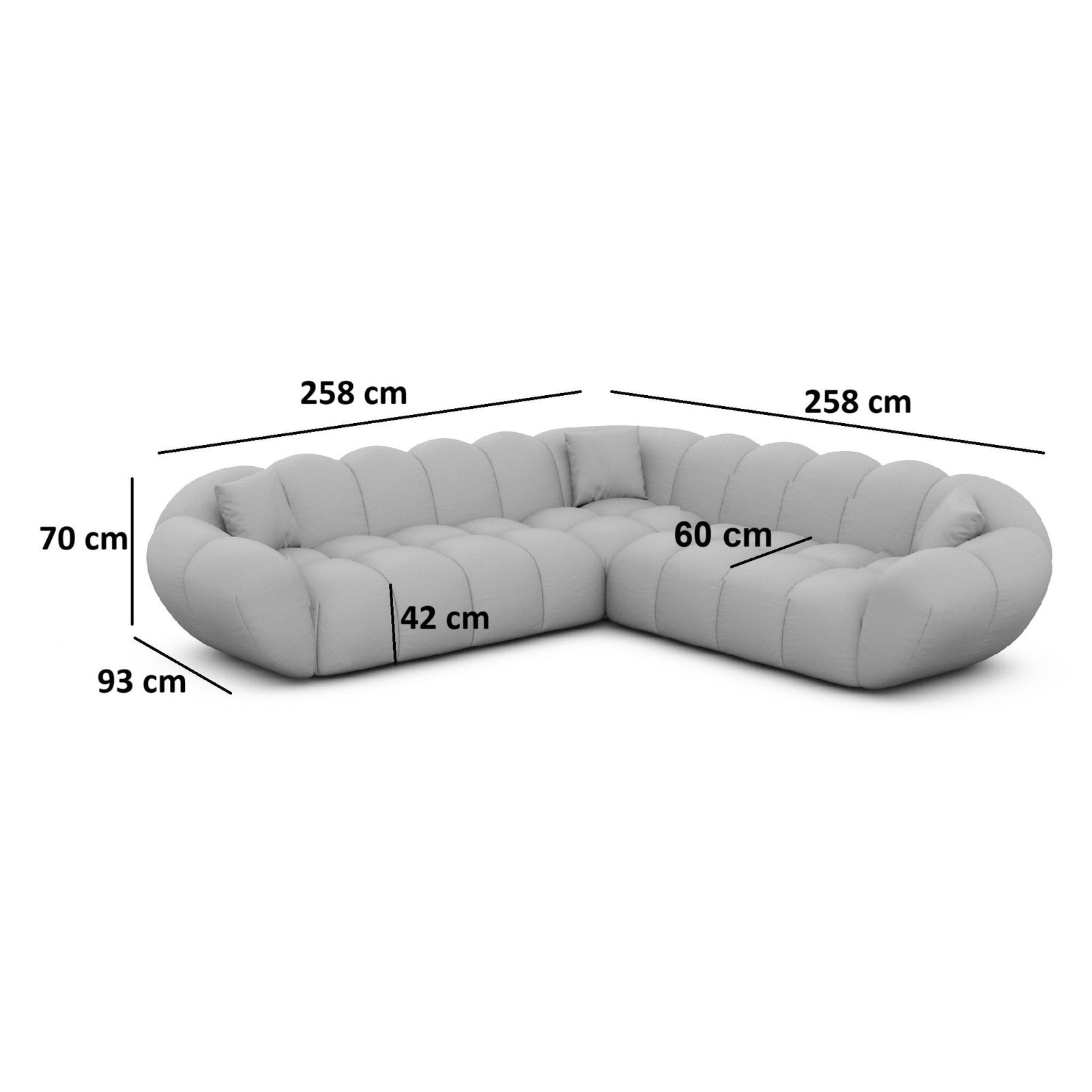 Canapé d'angle places Sognio bouclé blanc -258x258x70 cm Modèle: 6 Places – Image 5