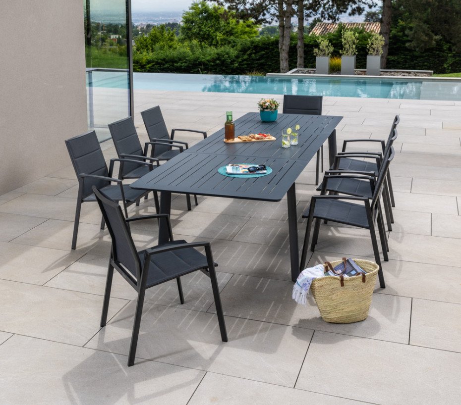 Ensemble table et chaises de jardin - Gris Anthracite - NAIROBINEA