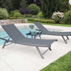 Ensemble transat de jardin et table basse en acier - gris anthracite ARIO