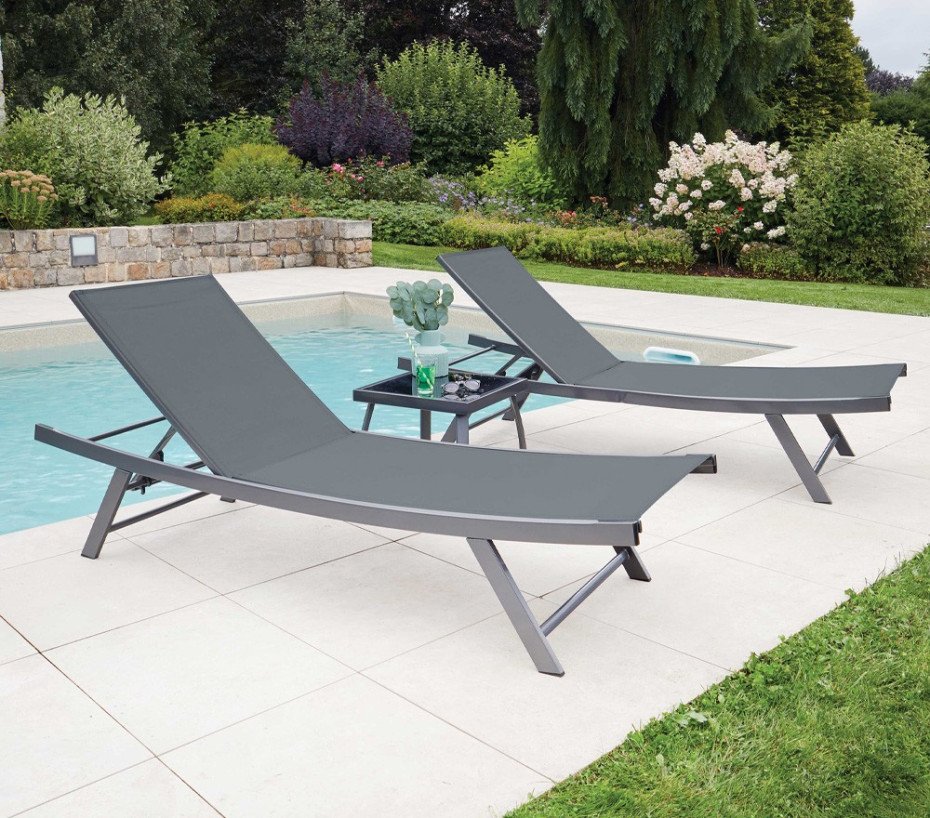 Ensemble transat de jardin et table basse en acier - gris anthracite ARIO