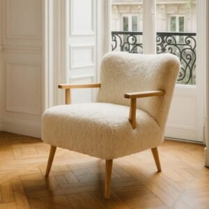 Fauteuil en tissu crème et structure en bois ELIOT 62x65.5x70.5