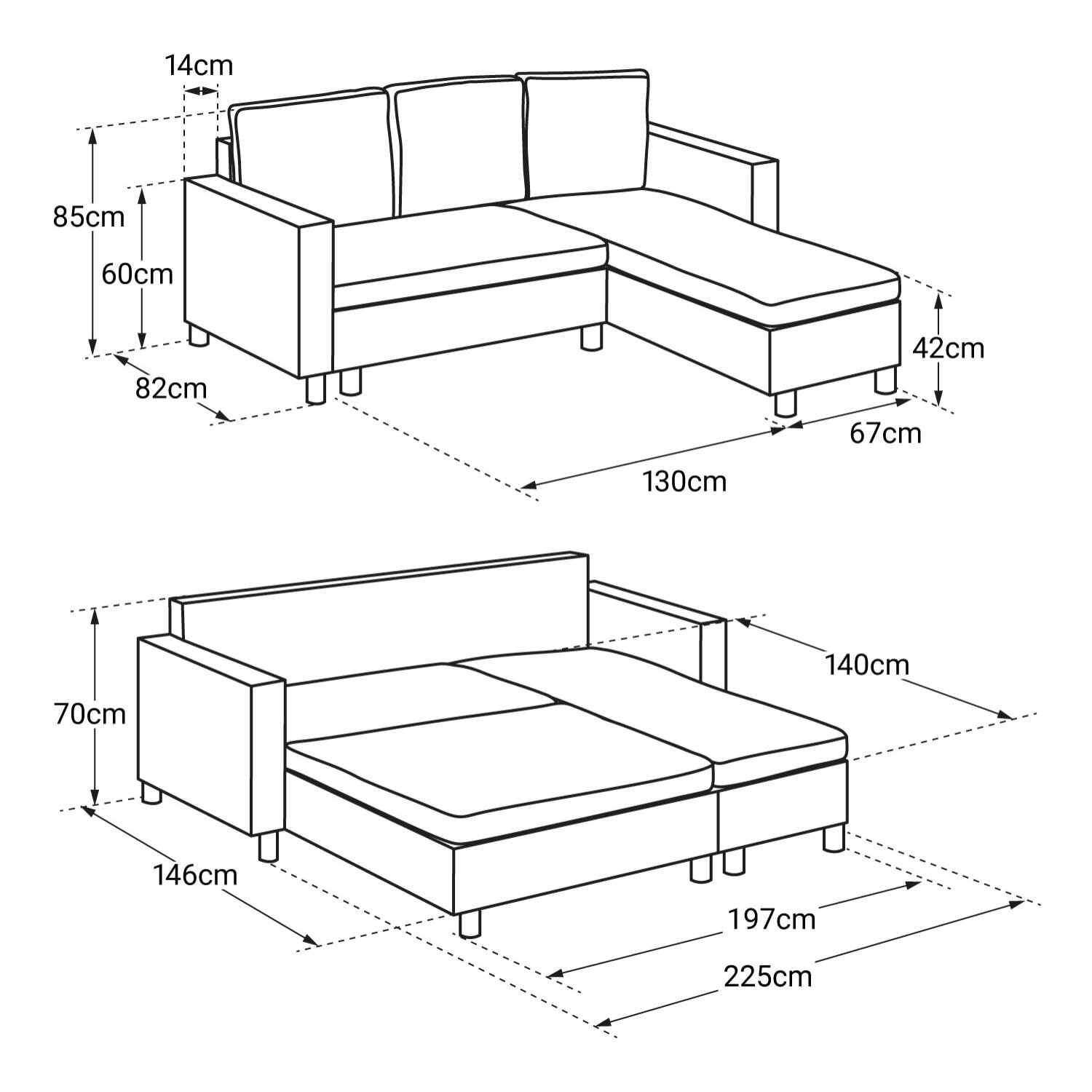 Canapé d'angle convertible WADE 3 places bleu – Image 2