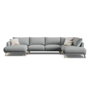 Canapé d'angle gauche panoramique en velours Margot -6 places - Gris 365x235x75