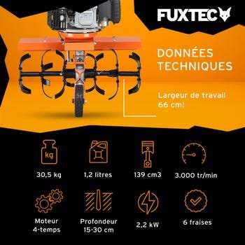 Motoculteur thermique FUXTEC FX-AF1139 - 139cm3 motobineuse – Image 5