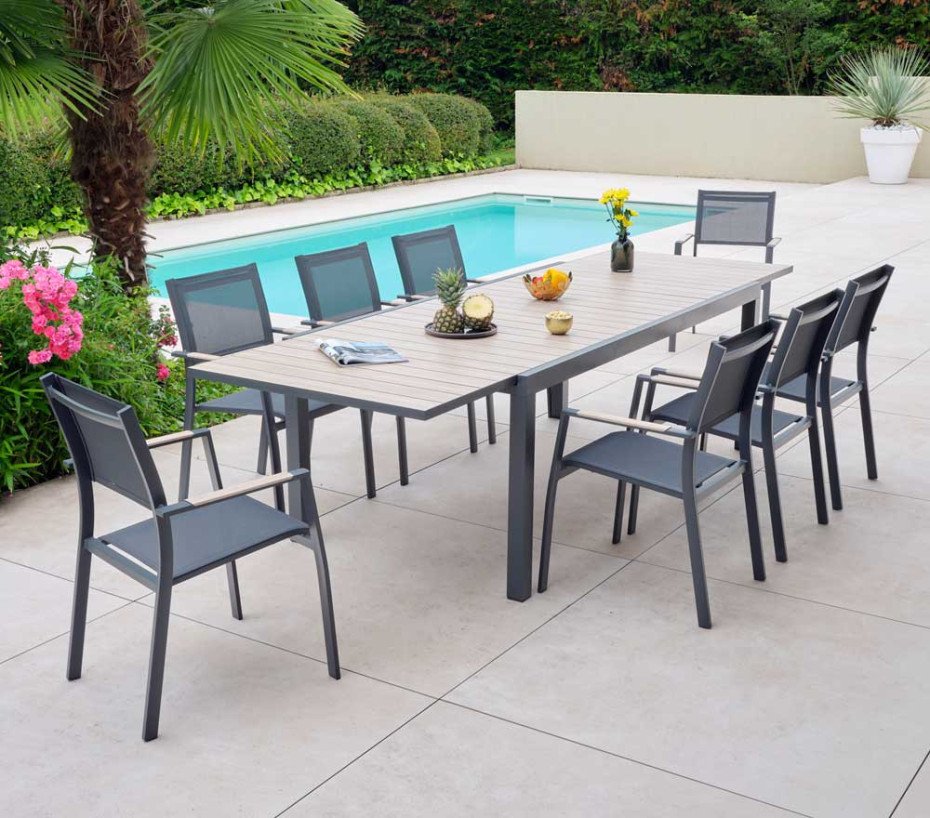 Ensemble table et chaises de jardin - effet bois - OLERON – Image 3