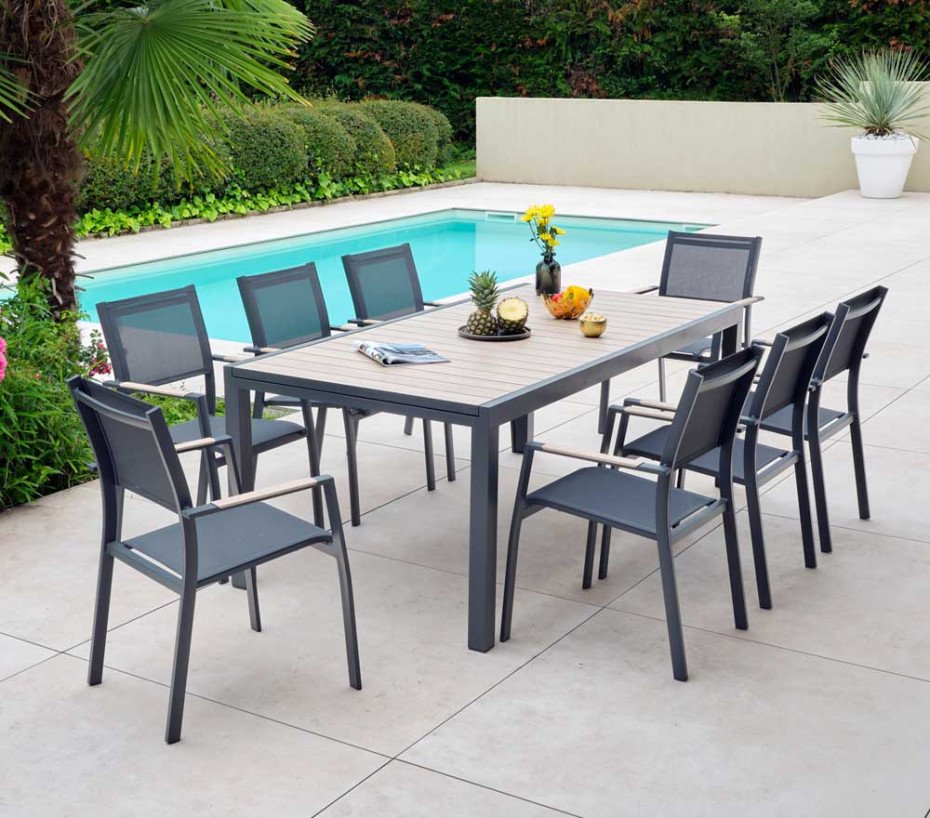 Ensemble table et chaises de jardin - effet bois - OLERON