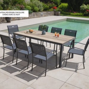 Ensemble table et fauteuils de jardin - Chêne doré et Nuit - TIMOR